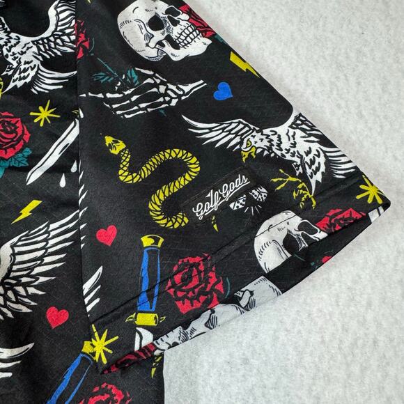 Golf Gods Lg Short Sleeve Polo All Over Print Tattoo Style Graphics Snakes Eagle - Picture 3 of 10